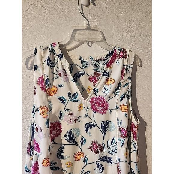 Old Navy Large White Purple Blue Floral Print Chiffon Sun Dress V-neck - Picture 3 of 6
